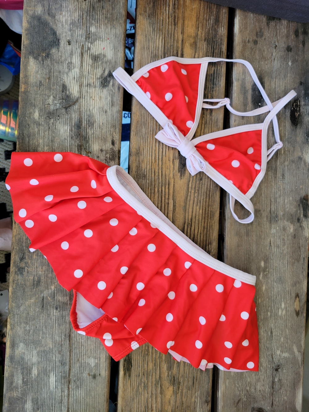 KATE SPADE NY Girls SZ 10Y POLKA DOT RED LIGHT PINK GIRLS FULLY LINED BIKINI